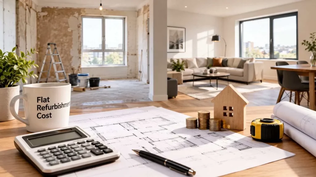 Flat refurbishment cost planning with renovation floor plans, calculator and modernised apartment.